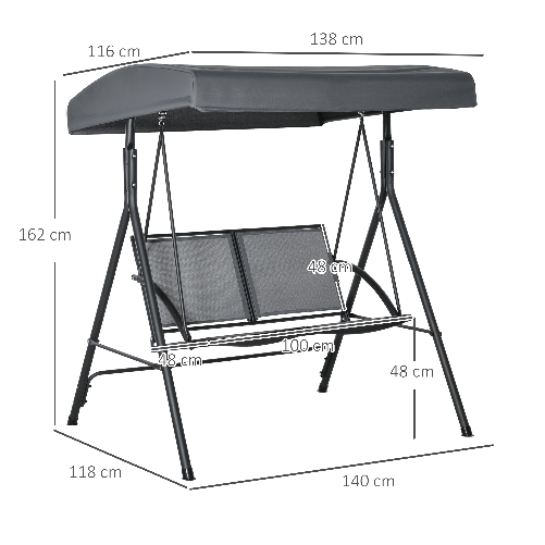 Outsunny-Dondolo-a-2-Posti-da-Giardino-con-Tettuccio-Regolabile-140x118x162cm-Grigio