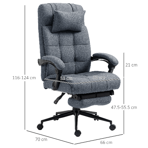 Vinsetto-Sedia-da-Ufficio-Ergonomica-Reclinabile-Sedia-Direzionale-con-Schiena-Alta-Poltrona-Ufficio-con-Poggiatesta-e-Poggiapiedi-Estraibile-66x70x116-124cm-Grigio