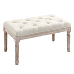 HOMCOM Panca Fondo Letto Imbottita con Rivestimento Effetto Lino e Gambe in Legno, 80x40x41cm, Beige