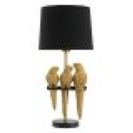 Lampada da tavolo con pappagalli dorati, paralume nero diam 30x62.5cm