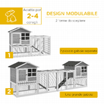 PawHut-Conigliera-in-Legno-da-Esterno-con-2-Casette-e-Area-Aperta-Recintata-con-Porte-e-Rampe-259x64x92-cm-Grigia