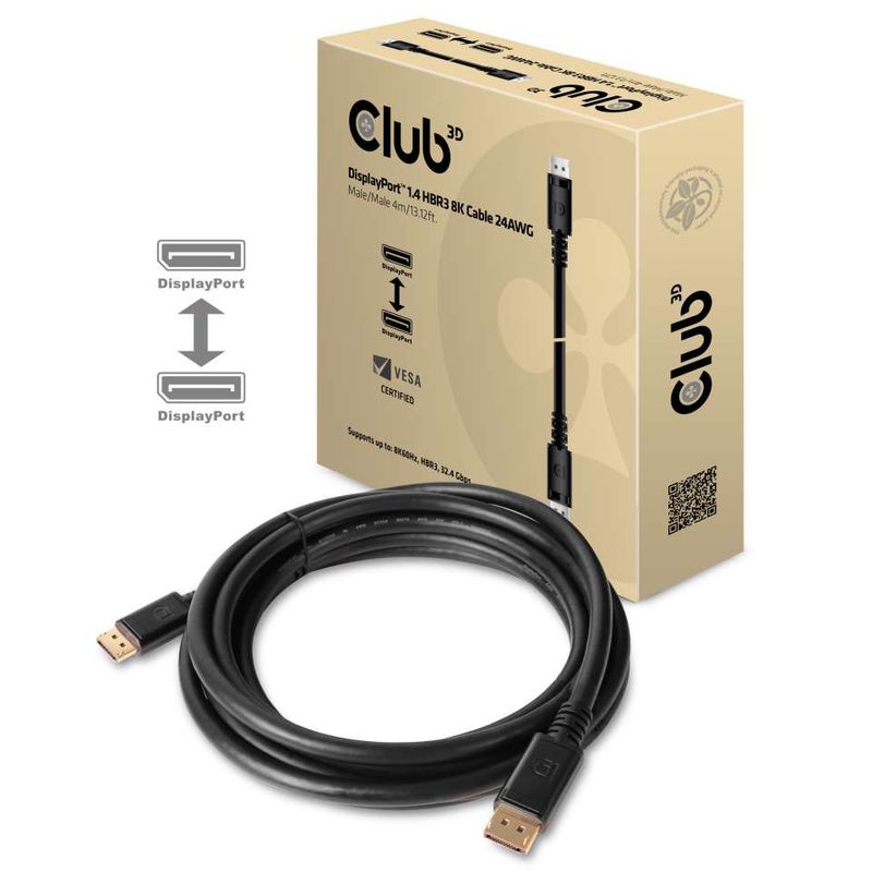 CLUB3D-DISPLAYPORT-1.4-HBR3-CABLE-MALE---MALE-4-METERS-13.12FT.8K-60HZ---24AWG----BLACK-CONNECTOR