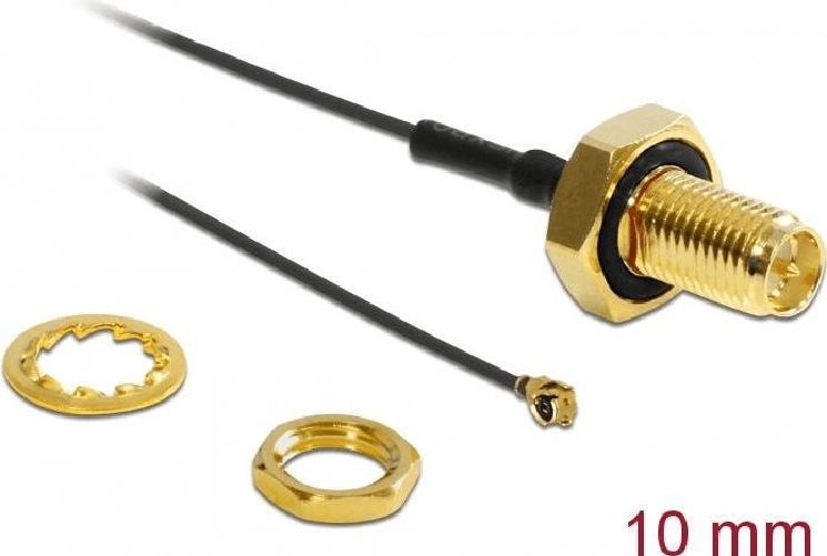 Einbaubuchse-mit-I-PEX-Stecker--Kabellnge-100-mm--Kabelfarbe-grau--Gewindelnge-11-mm--RP-SMA-Buchse--Impedanz-50-Ohm-spr