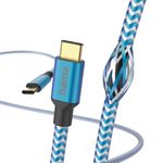 Hama-Reflective-USB-C-to-USB-C-Quick-Charging-Cable-USB-2.0-Nylon-Sheath-Gold-Plated-1.5-Metre-Blue