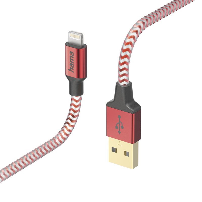 Hama-Reflective-Charging-USB-A-to-Lightning-Cable-480Mbps-Nylon-Sheath-Gold-Plated-1.5-Metre-Red