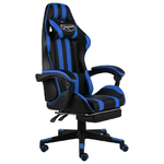 Sedia da Gaming con Poggiapiedi Blu e Nera in Similpelle