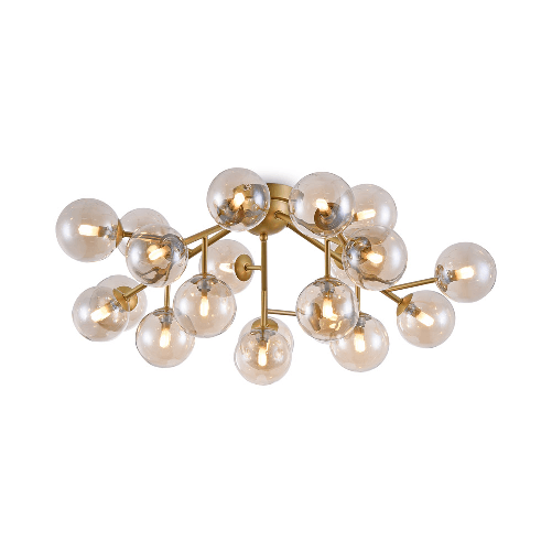 Lampadario-Contemporaneo-Dallas-Metallo-Oro-20-Luci-Diffusori-Ambra