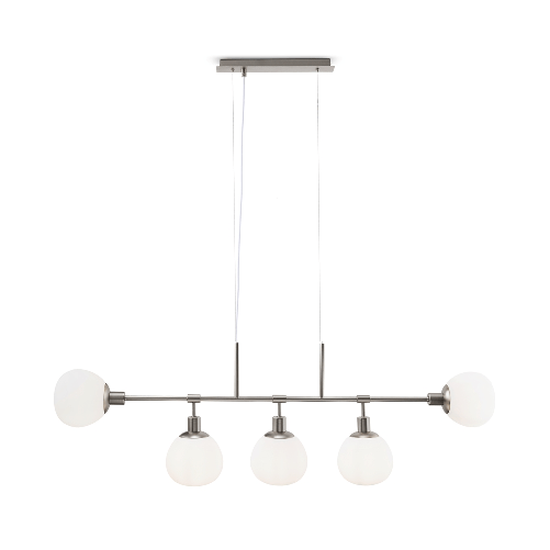 Lampadario-Sospensione-Erich-Metallo-Nichel-5-Luci-E-Diffusori-Bianchi