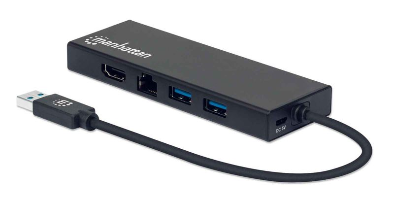 Manhattan-152846-replicatore-di-porte-e-docking-station-per-laptop-USB-tipo-A-Nero--USB-A-Dock-Hub-Ports-x5-Ethernet-HDM