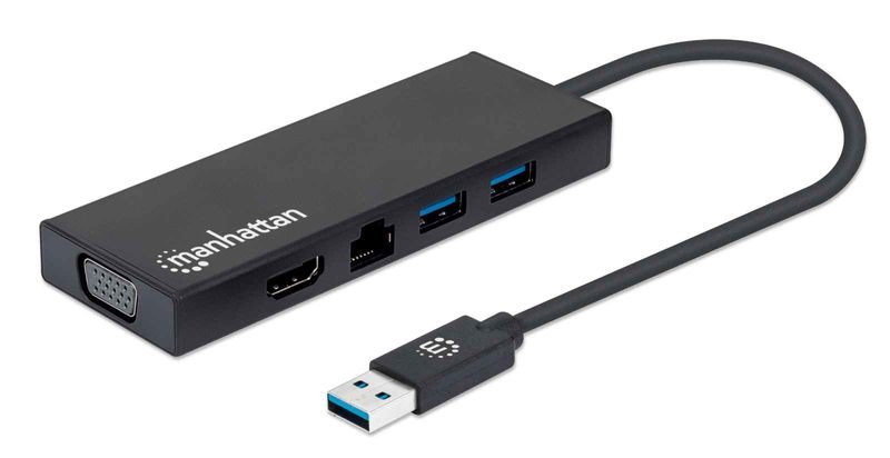 Manhattan-152846-replicatore-di-porte-e-docking-station-per-laptop-USB-tipo-A-Nero--USB-A-Dock-Hub-Ports-x5-Ethernet-HDM