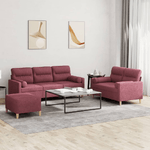 Set di Divani 3 pz con Cuscini Rosso Vino in Tessuto