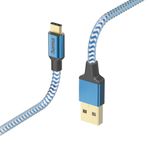 Hama-Reflective-USB-A-to-USB-C-Quick-Charging-Cable-USB-2.0-Nylon-Sheath-Gold-Plated-1.5-Metre-Blue