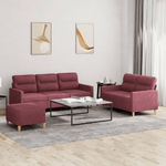 Set di Divani 3 pz con Cuscini Rosso Vino in Tessuto