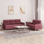 Set di Divani 2 pz con Cuscini Rosso Vino in Tessuto