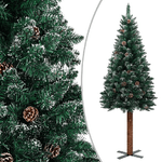 Albero di Natale Sottile Legno Vero Verde con Neve Bianca 210cm