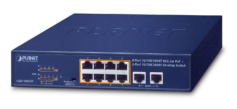 PLANET-GSD-1008HP-switch-di-rete-Non-gestito-Gigabit-Ethernet-10-100-1000-Supporto-Power-over-Ethernet-PoE-1U-Blu--8-Por