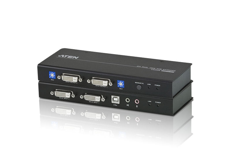 Typ-KVM-Extender--Monitor-2x-DVI--Dual-Link---Tastatur-Maus-USB--Audio--Lautsprecher-Mikrofon--LAN-2x-100Base-TX--Auflsu