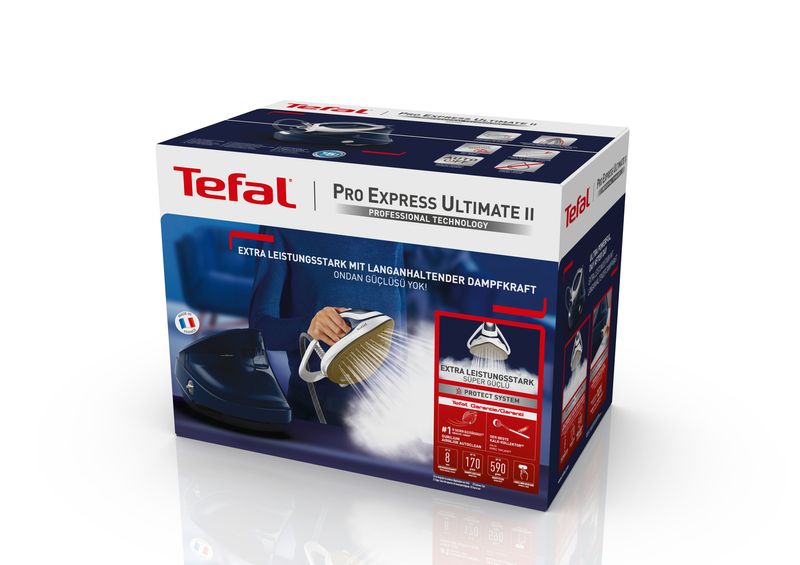 Tefal-Pro-Express-Ultimate-II-GV9720-12-L-Durilium-Airglide-Autoclean-Ultra-Thin-soleplate-Blu-Bianco