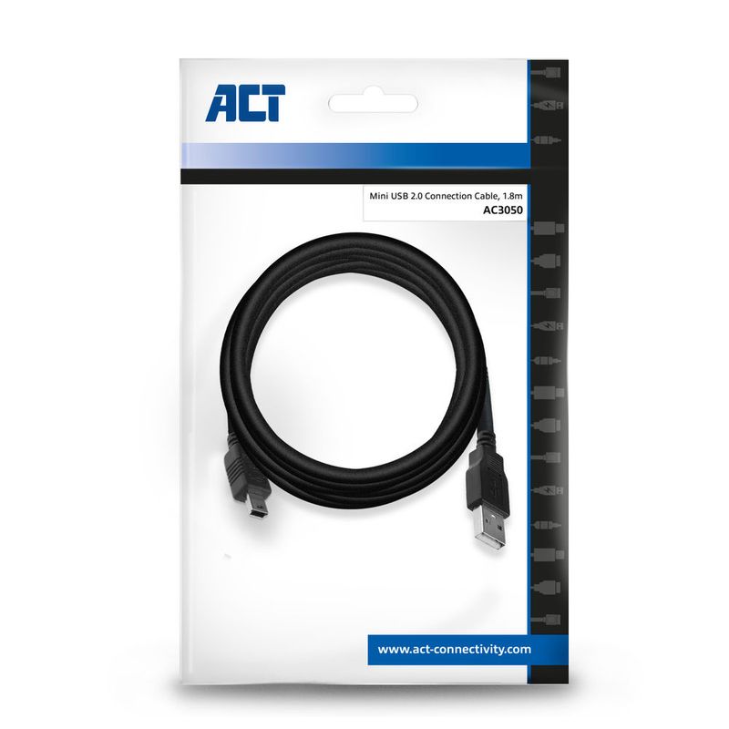 Cavo-USB-ACT-AC3050-18-m-USB-2.0-USB-A-Mini-USB-B-Nero