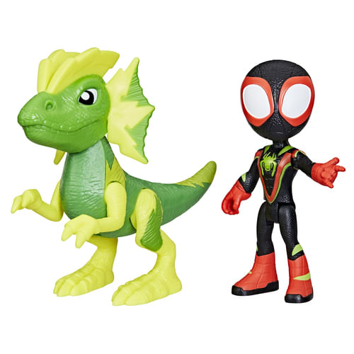 Marvel-Spidey-e-I-Suoi-Fantastici-Amici-Spidey-con-Cattivo-Dino-Miles-Morales-action-figure-di-Miles-Spin-Morales-e--s-Electrosaurus