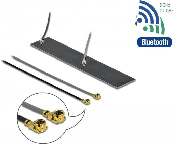 Delock-WLAN-802.11-ac-ax-a-h-b-g-n-doppia-antenna-2x-MHF-I-plug-2.2---4.0-dBi-2-x-15-cm-PCB-interno-montaggio-adesivo