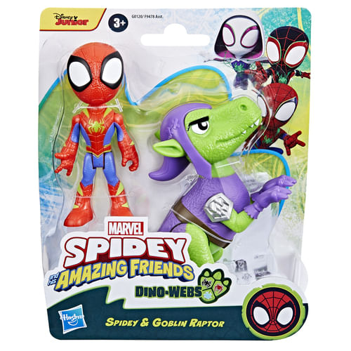 Marvel-Spidey-e-I-Suoi-Fantastici-Amici-Spidey-con-Cattivo-Dino-Spidey-set-di-action-figure-Dino-Webs-di-Spidey-e-Goblin-Raptor