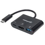 Manhattan 152037 replicatore di porte e docking station per laptop Nero (USB-C DOCK/HUB 3-PORT- - HDMI/USB-A/USB-C USB 3