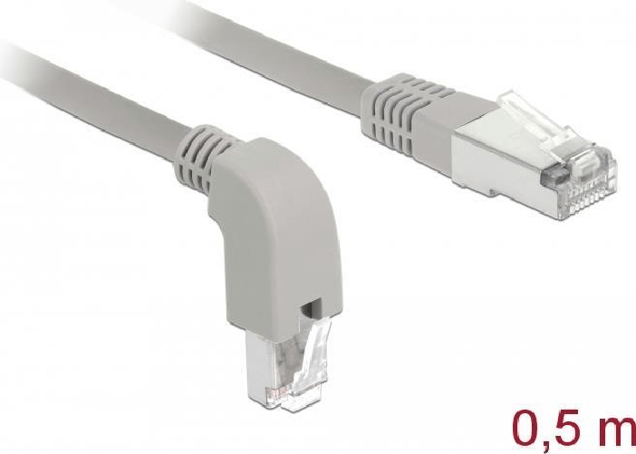 DeLOCK---Patch-Kabel---RJ-45--M--nach-unten-gewinkelt-bis-RJ-45--M----50cm---S-FTP---CAT-6a---geschirmt-halogenfrei---G