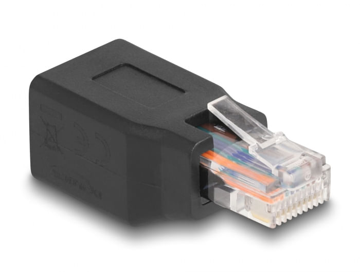 Delock-Adattatore-di-rete-RJ45-RJ48-RJ50-maschio-a-femmina-10P-10C-assegnazione-11-nero
