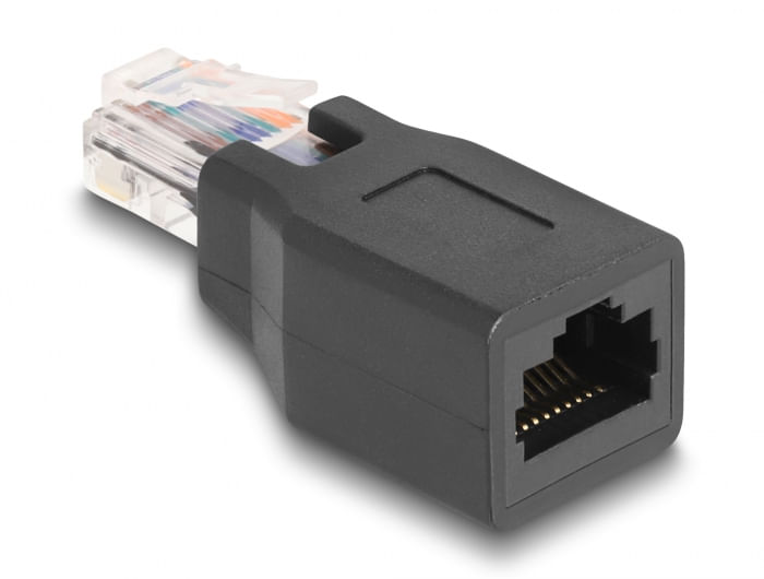Delock-Adattatore-di-rete-RJ45-RJ48-RJ50-maschio-a-femmina-10P-10C-assegnazione-11-nero