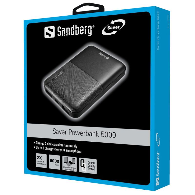 SANDBERG-Saver-Power-Bank-5000-mAh-24-A-2x-USB-nero