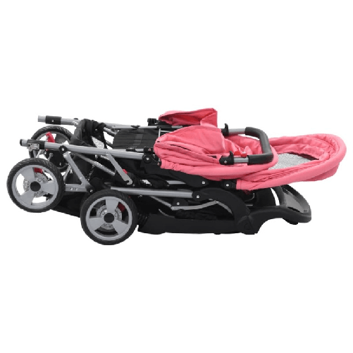 vidaXL-Passeggino-Gemellare-a-Tandem-Rosa-e-Nero-in-Acciaio