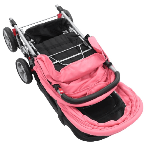 vidaXL-Passeggino-Gemellare-a-Tandem-Rosa-e-Nero-in-Acciaio