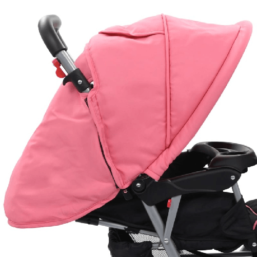 vidaXL-Passeggino-Gemellare-a-Tandem-Rosa-e-Nero-in-Acciaio