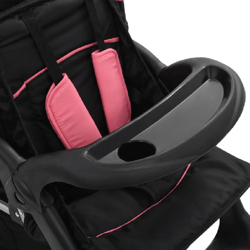 vidaXL-Passeggino-Gemellare-a-Tandem-Rosa-e-Nero-in-Acciaio