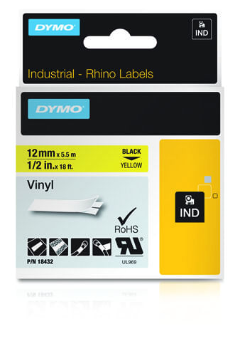 DYMO-12mm-RHINO-Coloured-Vinyl-nastro-per-etichettatrice-D1--Dymo-18432-12mm-Yellow-Vinyl-Tape---S0718450-