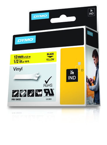 DYMO-12mm-RHINO-Coloured-Vinyl-nastro-per-etichettatrice-D1--Dymo-18432-12mm-Yellow-Vinyl-Tape---S0718450-