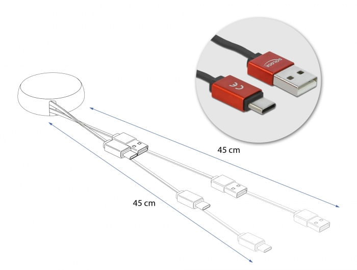 Delock-USB--Cable-Snail--Tipo-A-a-USB-C-cavo-arrotolabile-nero-rosso