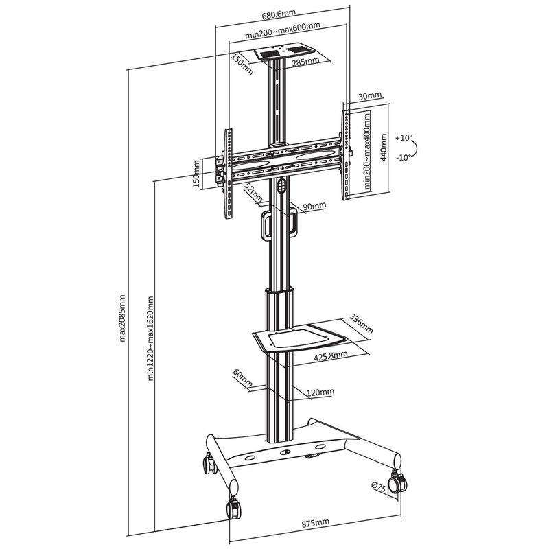 Vivolink-VLFS3266C-Supporto-TV-a-parete-1651-cm-65-Nero--Mobile-stand-upto-VESA---600x400-w-camera-shelf-.---Warranty-14