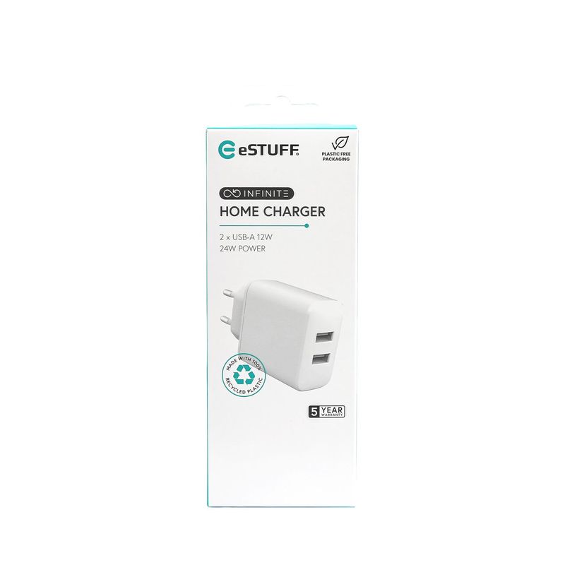 eSTUFF-ES637005-Caricabatterie-per-dispositivi-mobili-Smartphone-Bianco-AC-Interno--INFINITE-USB-A-Charger-EU---24W.-2-x