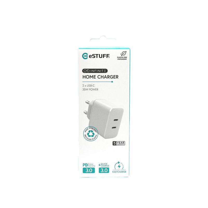 eSTUFF-ES637035-Caricabatterie-per-dispositivi-mobili-Smartphone-Bianco-AC-Ricarica-rapida-Interno--INFINITE-USB-C-Charg