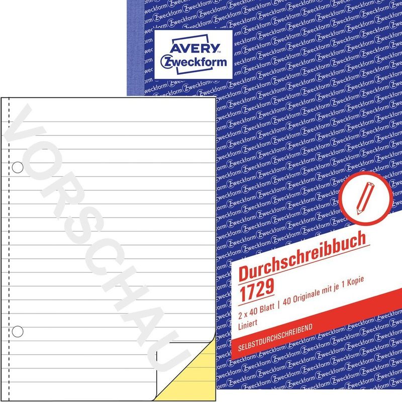 AVERY-Quaderno-Zweckform-Quaderno-autocopiante-1729-DIN-A5-2x-40-pagine