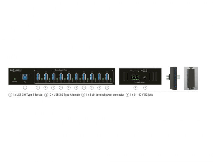 DeLock-External-Industry-Hub-10-x-USB-3.0-Type-A-with-20-kV-ESD-protection---Hub---10-x-SuperSpeed-USB-3.0---an-DIN-Schi