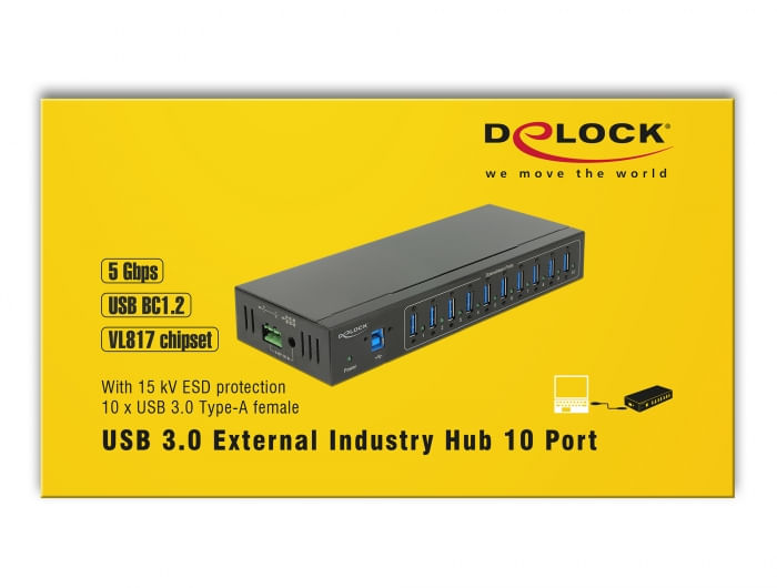 DeLock-External-Industry-Hub-10-x-USB-3.0-Type-A-with-20-kV-ESD-protection---Hub---10-x-SuperSpeed-USB-3.0---an-DIN-Schi