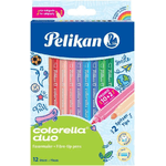 Pelikan Scatola da 12 Pennarelli Scuola Colorella Duo C407 102 Colori - Doppia Punta Fine 1mm e Spessa 2mm - Lavabili