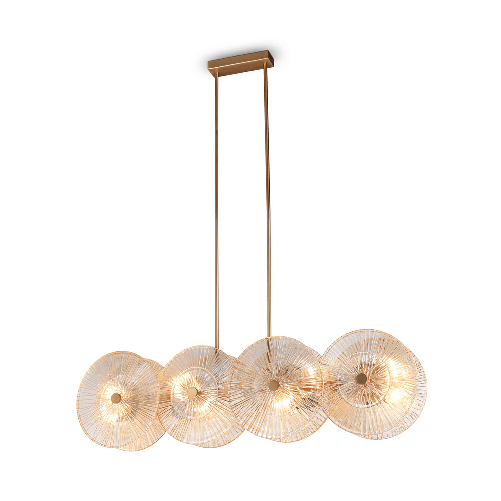 Lampadario-Contemporaneo-Aster-Lineare-Metallo-Oro-8-Luci-Con-Diffusore-In-Vetro