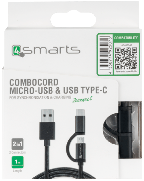 Cavo-4smarts-Micro-USB--USB-C-ComboCord-1m-tessuto-nero