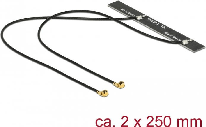 Delock-Dualband-WLAN-WiFi-6-doppia-antenna-2-x-MHF-I-plug-5-dBi-2x-50-cm-PCB-interno-montaggio-adesivo