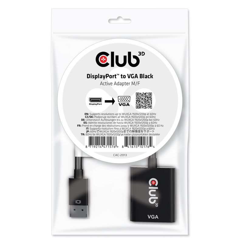 CLUB3D-ADATTATORE-DISPLAYPORT-1.1A-MALE-TO-VGA-FEMALE-ACTIVE-BLACK