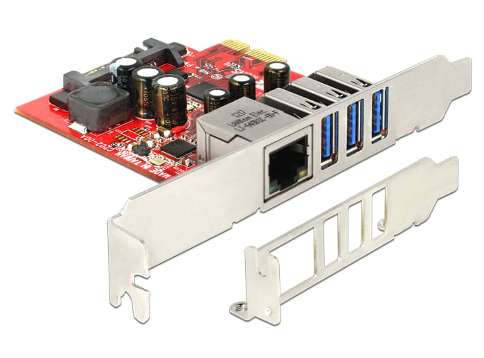 Scheda-PCI-Express-DeLock--3-x-USB-3.0-esterni-1-x-adattatore-LAN-esterno-Netvrk---USB-PCI-Express-x1